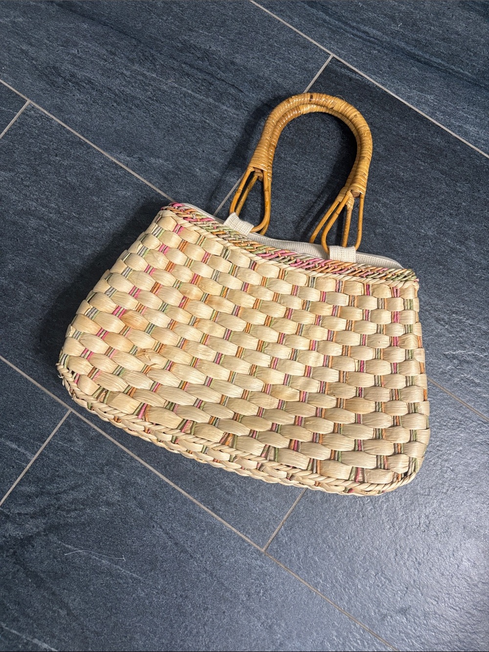 Woven Straw Tote Bag with Tan Handles - Women Bags